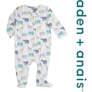 Aden and Anais | Elephants Muslin Footie Pajamas | Size 3-6m
